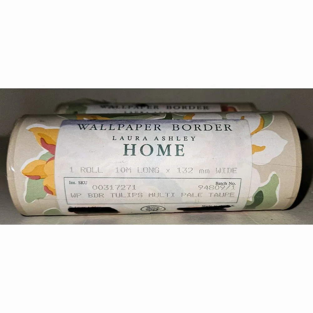 2 Rolls Vintage Laura Ashley Wallpaper Border Floral Tulips Botanical 10m Ea NOS